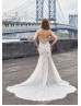 Beaded Ivory Floral Lace Tulle Open Back Wedding Dress